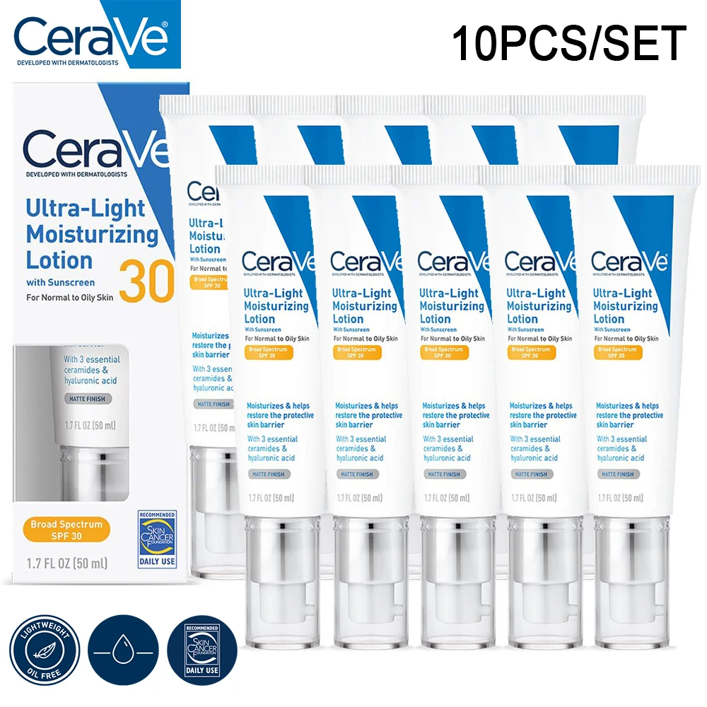 

10PCS CeraVe Ultra Light Moisturizing Lotion SPF 30 Daily Face Sunscreen and Moisturizer Oil Free For All Skin Types Face Cream