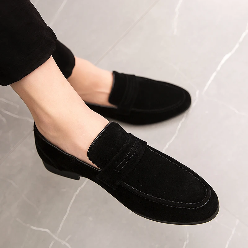 Suede Leather Oxfords Shoes For Men Loafers Casual Slip On Luxury Men Dress Shoes Office Wedding Party Shoes Man Moccasins Black