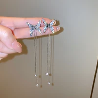 korean new trendy crystal butterfly tassel long earrings for women fashion jewelry wedding party zirconia long pendientes