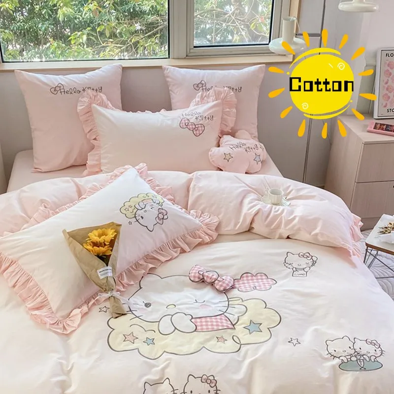 

Sanrios Hellokittys Аниме Симпатичные Мультяшные хлопковые постельные принадлежности японские кавайные простыни покрывало пододеяльник мягкая приятная для кожи детская кровать