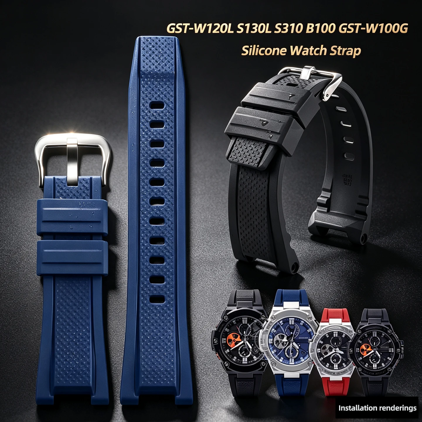 Фото Сменный ремешок для часов из силиконовой резины для Casio G-Shock серии GST: GST-W120L, GST-S130L, GST-S310, GST-B100, GST-W100G. №1