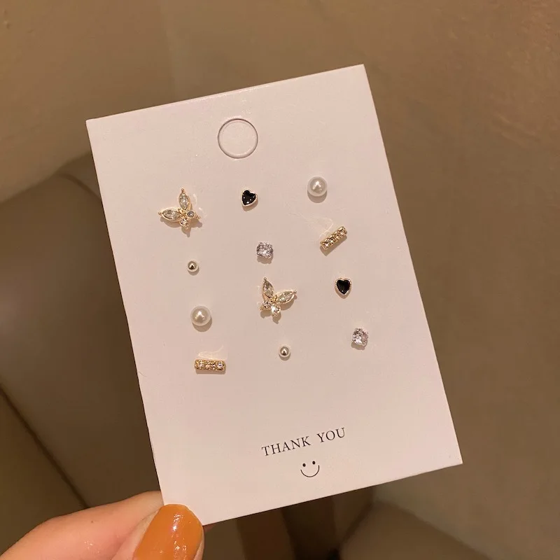 

12sets/lot Butterfly and Waterdrop Crystal Heart Pearls Earring Sets for Women