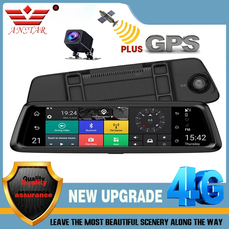 Зеркало-видеорегистратор ANSTAR, 4G, 10 дюймов, IPS, 1080P, два объектива, Bluetooth, FM