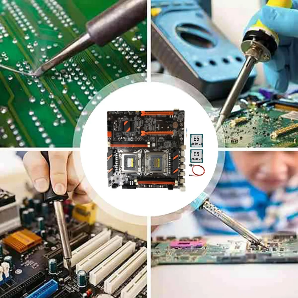 X79 Dual CPU Motherboard for Intel LGA 2011 Xeon with 2X E5 2650 V2+Switch Cable M.2 NVME Support RECC DDR3 RAM |