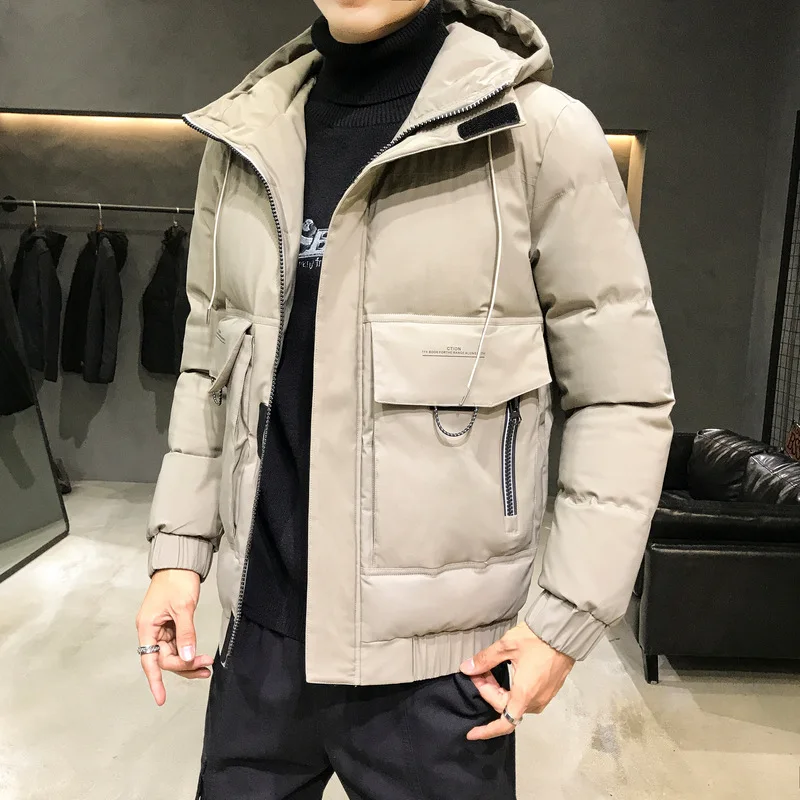 Men Winter Long Sleeve Down Jacket Stand Collar Loose Coats Male Fashion Casual Solid Warmth Windproof Outerwear Zipper Clothes