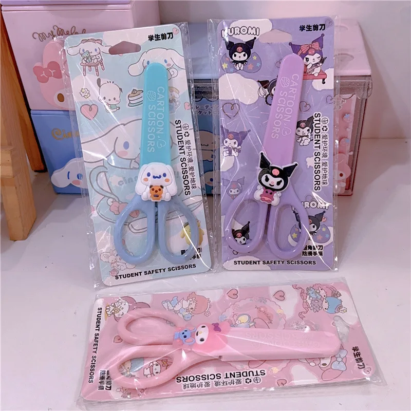 

Sanrio Kuromi Cinnamoroll Melody Hand Made Scissors Kawaii Children Safety Silicone Shell Kid Stationery School Supplies Gift