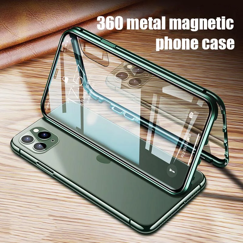 

Магнитный металлический двухсторонний чехол из закаленного стекла с защитой на 360 градусов для iPhone 14 13 12 11 Pro MAX XR XS 8 7 Plus SE 2020