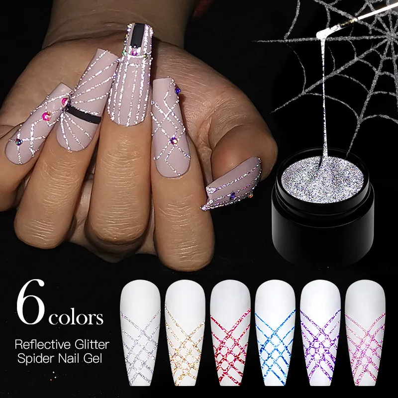 

MEET ACROSS Reflective Glitter Spider Nail Gel Nail Polish Nail Art Luminous Effect Wire Line Drawing Painting Nail Gel Varnish
