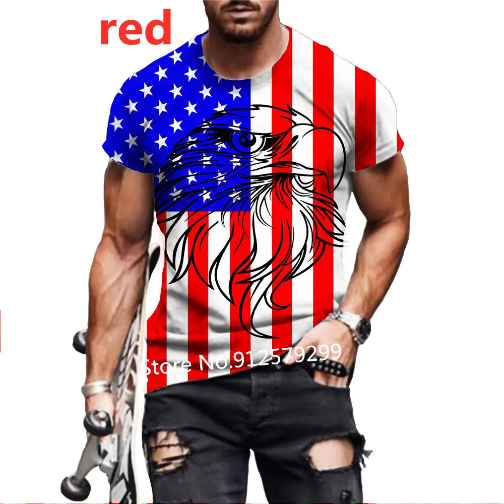 Фото 2022 Summer American Flag Eagle 3D Print T Shirt Men's O Neck Short Sleeve Animal Funny Usa Graphic Male Tee Tops №2