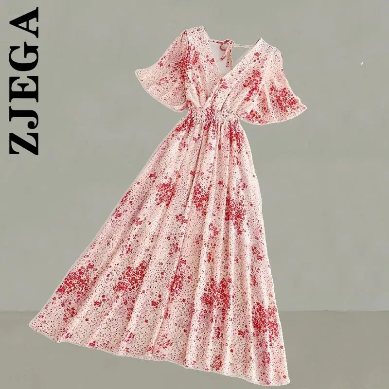 Платье Zjega женское Модное шифоновое платье с оборками и открытой спиной коротким