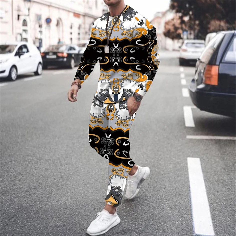 

Men's Long Sleeve Tracksuit 3D Printed Outfits Set 2 Piece T-Shirt+Trousers Suit Oversized Male Clothing Outdoor Streetwear