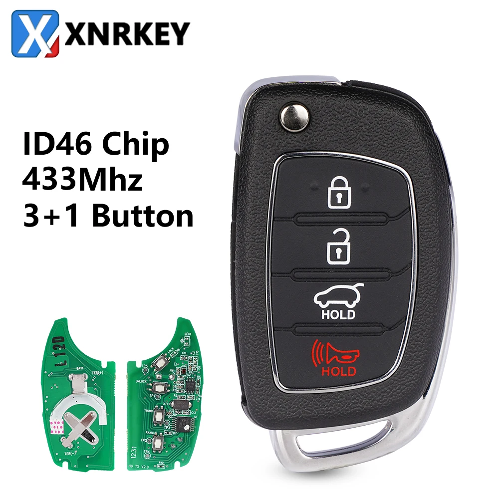 XNRKEY 3+1 Button Car Remote Flip Key ID46 Chip 433Mhz for Hyundai Elantra Accent Ix35 IX45 I30 Solaris Tucson I20 Santa Fe