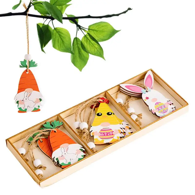 

Easter Gnome Wooden Ornaments Wooden Gnome Pendant Decors Decorations Sign Hanging Porch Curtain Bunny Carrot Welcome Door Signs