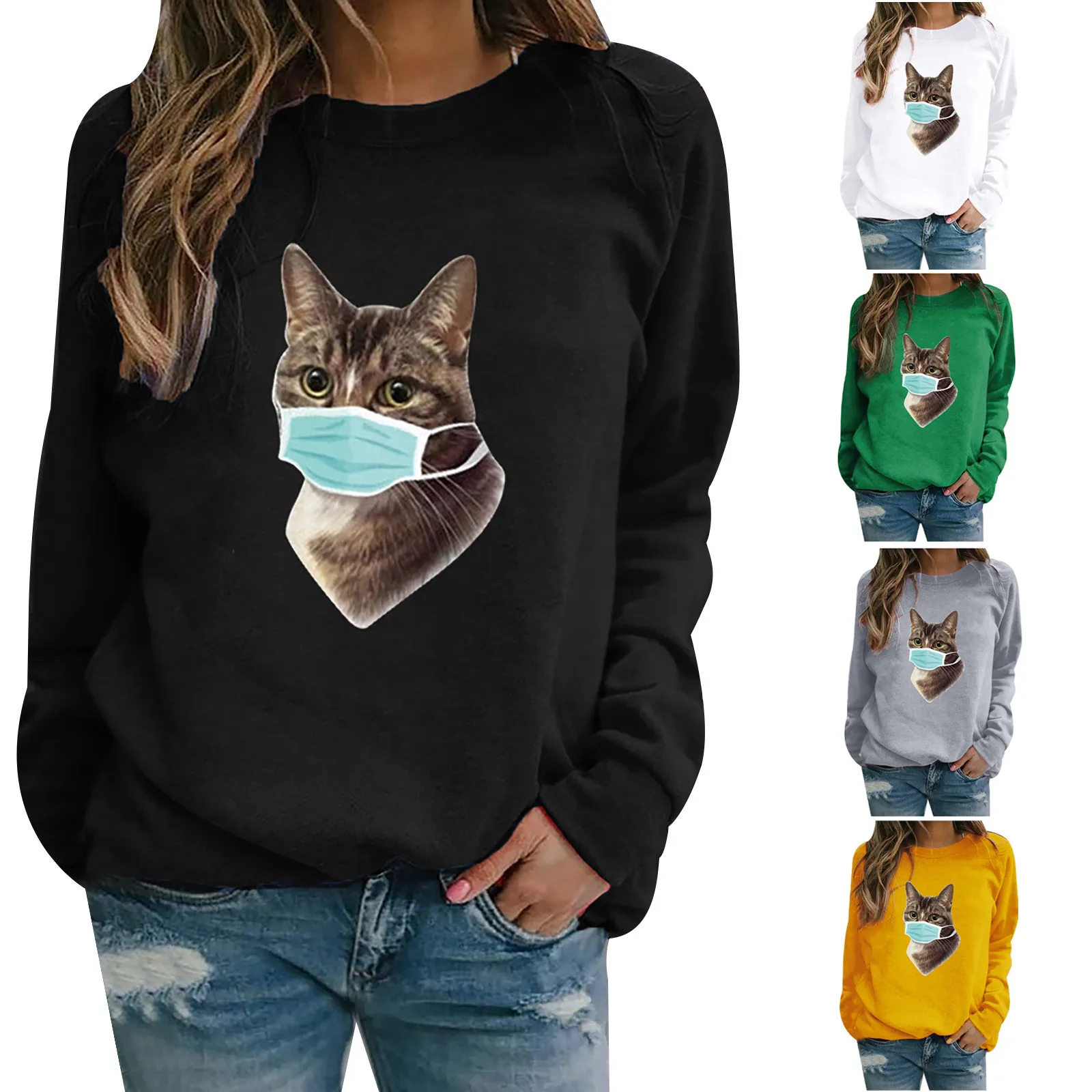 

Свитшоты на молнии, женская блузка, футболки, флисовый свитшот с круглым вырезом и принтом из полиэстера, Женская модная рубашка