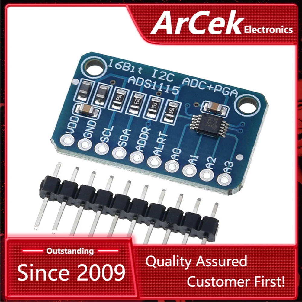 

I2C ADS1115 Module 16 Bit Precision Analog-to-Digital Converter ADC 4 Channel with Programmable Gain Amplifier 2.0V to 5.5V RPi
