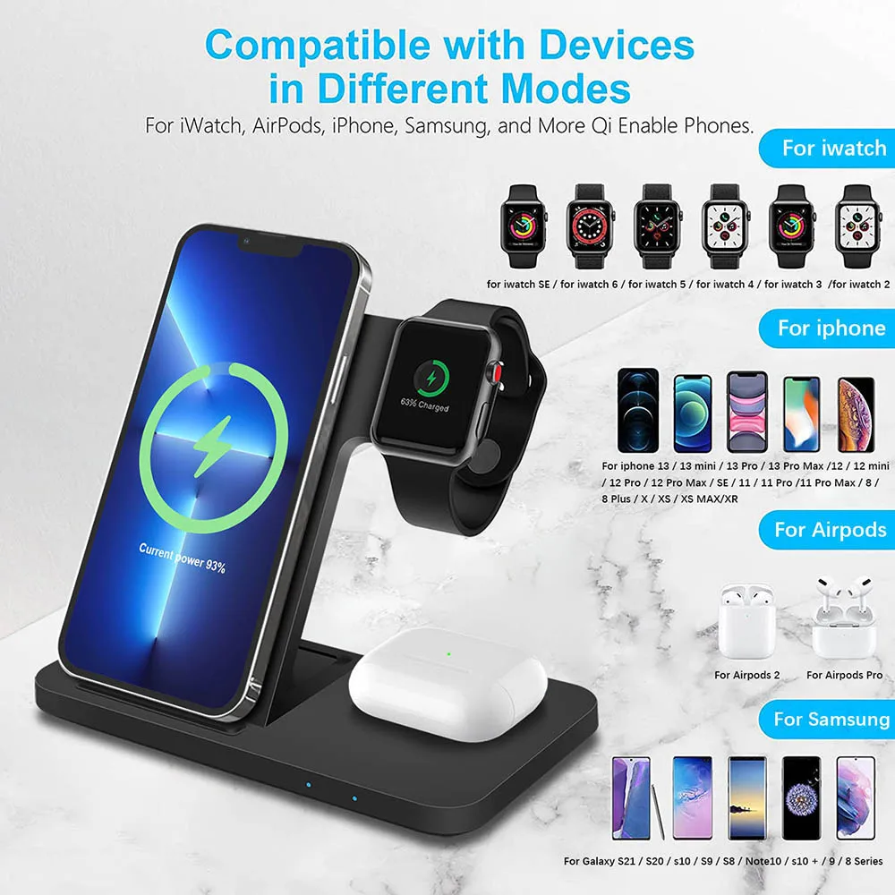 3 in 1 15w fast wireless charger qi charging dock station for iphone 13 12 11 pro xs max xr x 8 apple watch 7 6 se 5 airpods pro free global shipping
