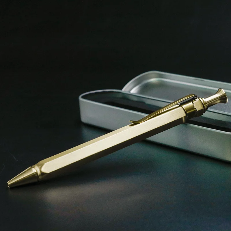 Retro Push Brass Pen Brass Ballpoint Pen Gold Bounce Pen 6-sided Pen