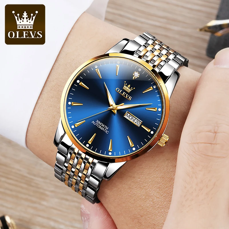 OLEVS Fashion Business Watch Men Automatic Mechanical Watches Luminous 30M Waterproof Weekly Calendar Display Clock Luxury Brand enlarge