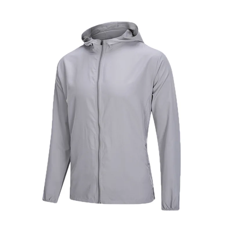 

2023 Summer Outdoor Thin Coat Zipper Slim Hiking Gym Men Jogging Running Fitness Long Sleeve Breathable Hooded Sports Jacket