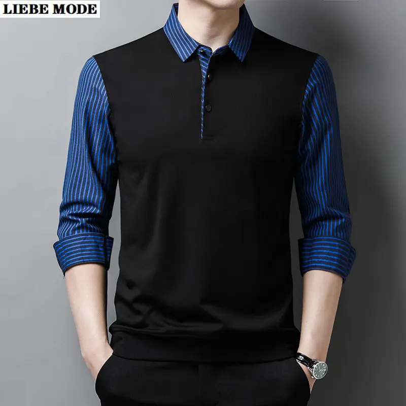 

Рубашка мужская приталенная с длинным рукавом, деловой Повседневный пуловер в полоску, одежда на осень