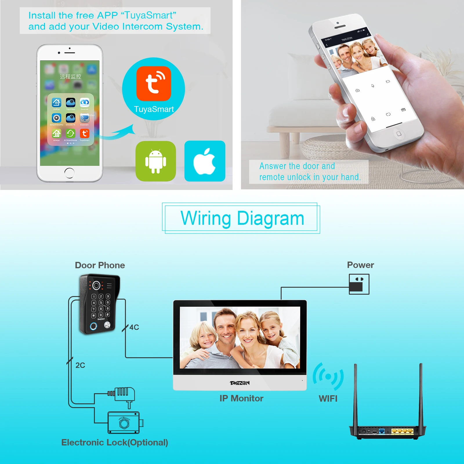 TMEZON WiFi Video Doorphone 10inch Touchscreen Monitor  with 1080P Wired Doorbell  TUYA APP/Card Swipe Unlock enlarge