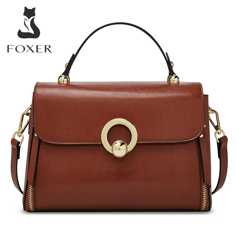 FOXER Split Leather Crossbody Shoulder Bags Women Classical Handbags Small Purse Female Vintage Mini Totes Fashion Messenger Bag