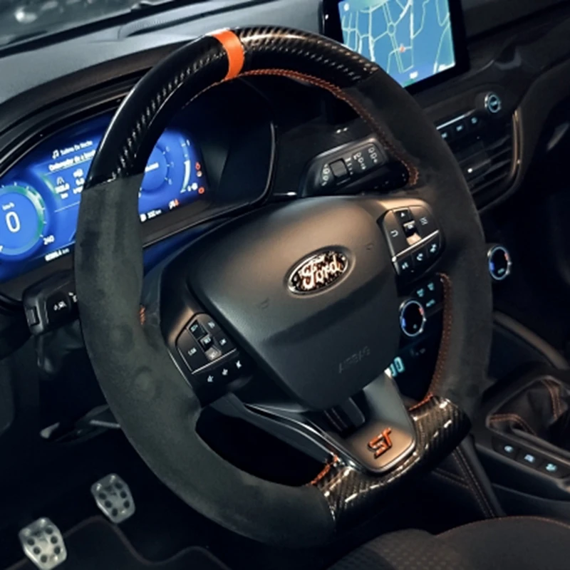 

Non-Slip Black Carbon Fiber Suede Car Steering Wheel Braid Cover For Ford Focus ST ST-Line 2019-2020 Fiesta ST ST-Line 2018-2019