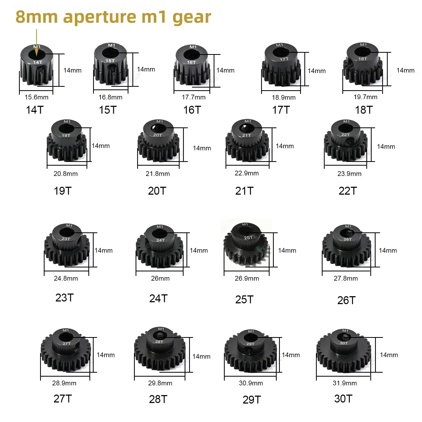 Фото Шестерня M1 8 мм 14-20T 21T-25T 26T-30T для мотора 1/5, 1/6, 1/7, 1/8 Trsx ARRMA 4WD Outcast 8S EXBRC, для вала двигателя автомобиля №4