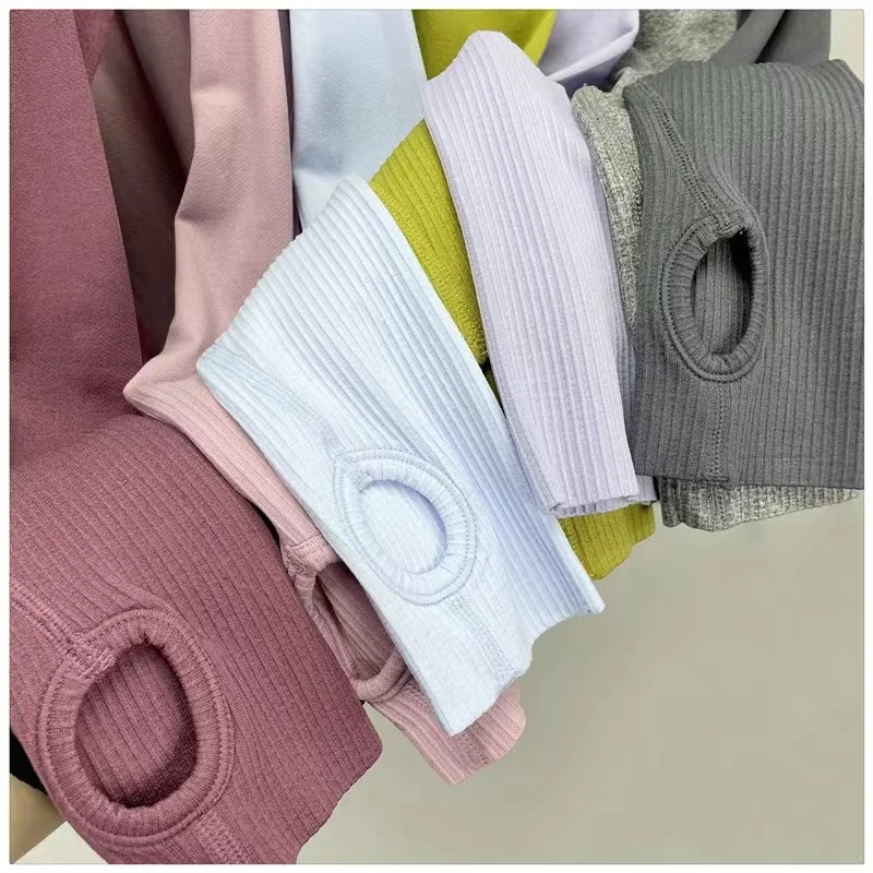 Lulu 1.0 Women Seamless Slim Fit Yoga T-Shirts Fitness Running Long Sleeve Sports Crop Top Ladies Gym Blouses Sportswear