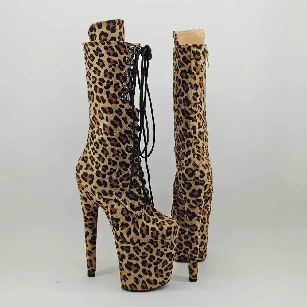 Leecabe Suede Leopard 20CM/8inches Pole dancing shoes High Heel platform Boots closed toe Pole Dance booties
