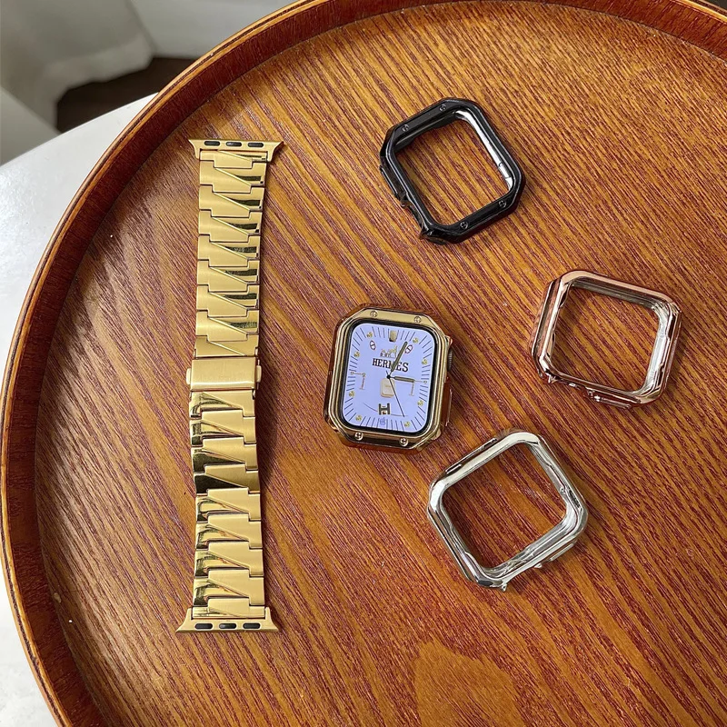 45mm 41mm Stainless Steel Strap for Apple Watch Band 44mm 40mm 42mm 38 Watch Band for Iwatch 7 6 Se 5 4 3 Bracelet TPU watchcase