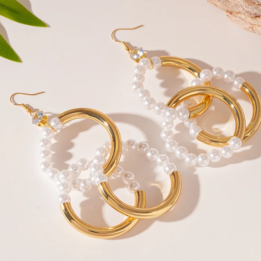 NISHIZAWA металлические серьги с имитацией жемчуга и кругами крючки для ушей