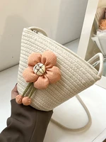 cute braided flowers bucket bag woman designer color contrast casual womens shoulder bags luxury brands messenger bags female