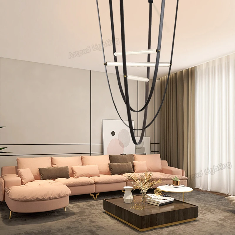 

Modern Minimalist Hanging Light Living Room Lamp Staircase Hotel Belt Hanging Light Italian Design LED Decor Suspension Light