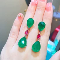 100 925 silver sterling origin emerald gemstone drop earring women green emerald jewellry aros mujer oreja orecchini earrings