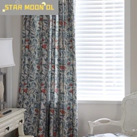 american rural curtain retro french window blue printed curtain cotton linen living room study bedroom