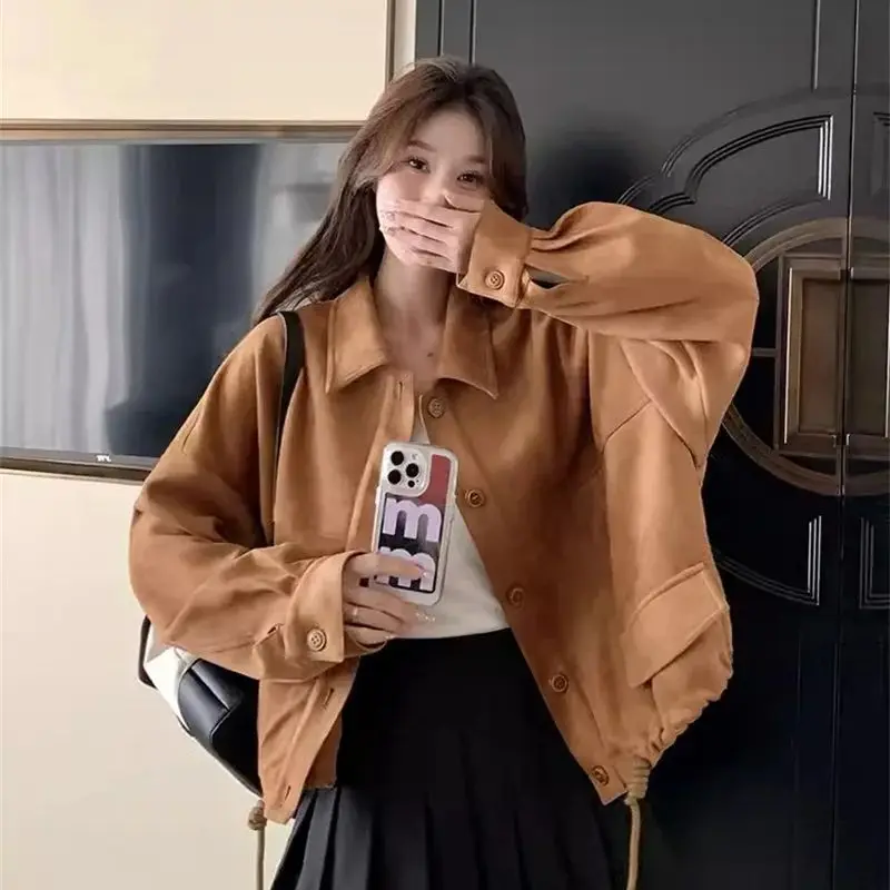 Замшевая короткая куртка в стиле ретро для женщин на весну и осень новинка 2024