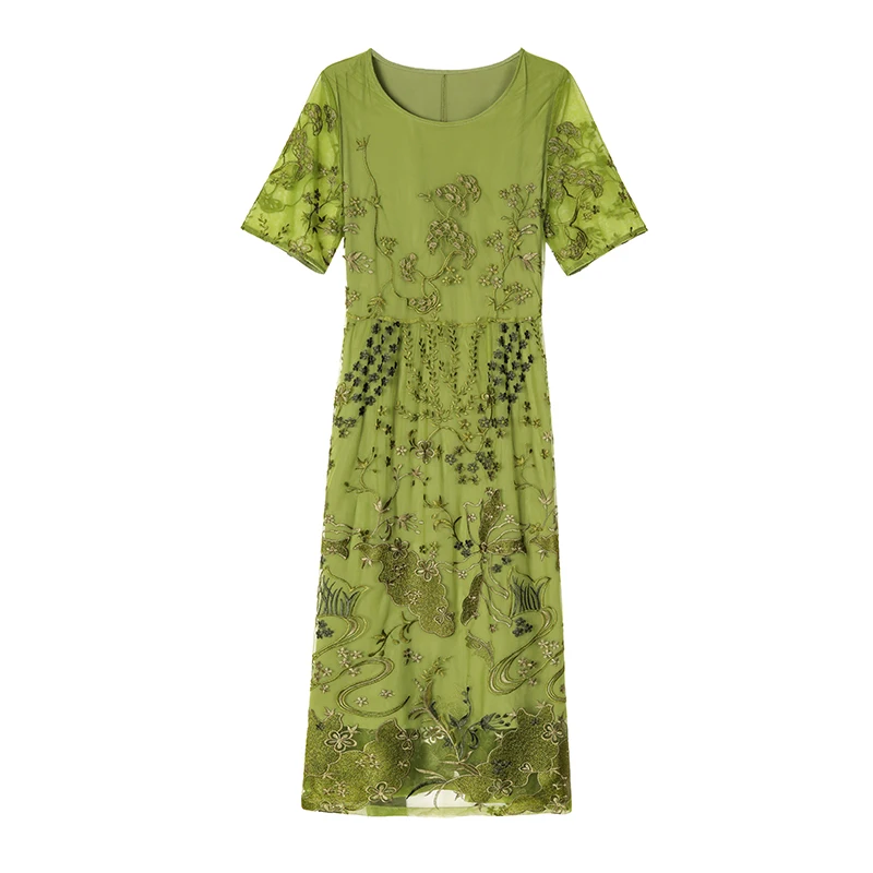 Летнее Сетчатое платье AIMEILI с вышивкой винтажное Цветочное миди летнее