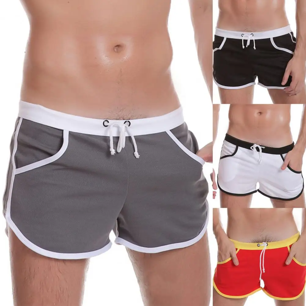 

Fashion Boxer Shorts Men Pockets Drawstring Shorts Contrast Color Casual Sports Shorts for Swimming