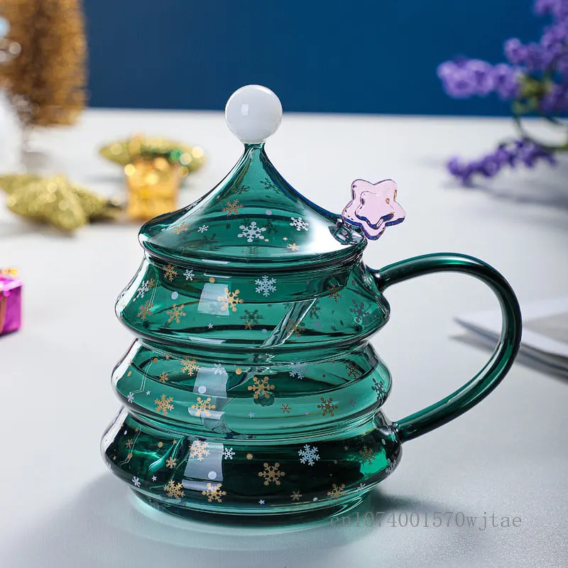 

1 шт., однослойная чашка в форме рождественской елки, милая зеленая чашка из боросиликатного стекла для сока, кофе, завтрака, молока
