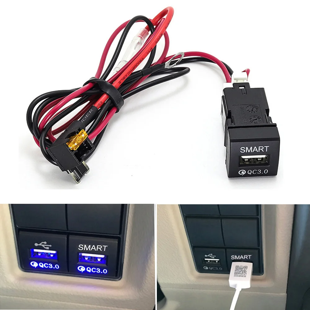 

Car QC 3.0 USB Port Phone Charger Blue LED Light Quick Charging Adapter For Toyota Prado 2018 2019 Auto Parts