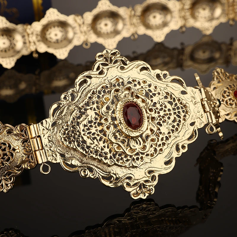 Gold Color Algerian Women Belt Moroccan Abaya Bridal Jewelry Traditional Arab Waist Chain Gift