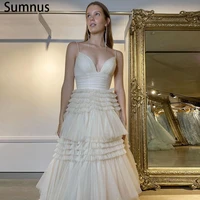 sumnus elegant campagne long a line prom dresses sweethert sphetti strapless tulle tiered evening dress robe de soir%c3%a9e de mariag