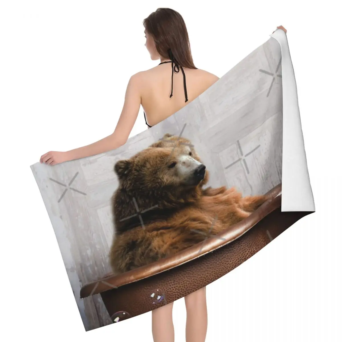 

Bear In Bathtub 80x130cm Bath Towel Brightly Printed For Bathroom For Party