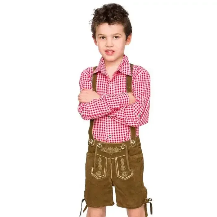Фото Детский костюм Октоберфеста, клетчатый Lederhosen, баварский немецкий пивной фестиваль, фантазийный праздничный костюм для детей, мальчиков на Хэллоуин №1