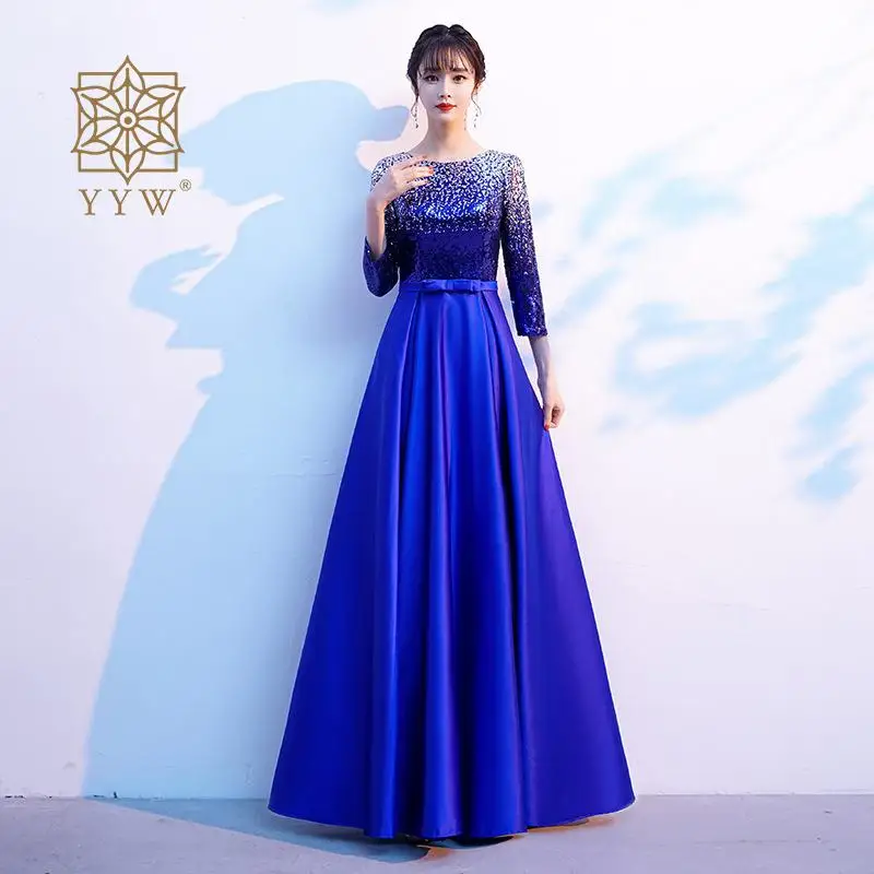 

Темно-синее Новогоднее бальное платье для женщин, платье, костюм для выступления, вечернее роскошное блестящее строгое платье для свадьбы