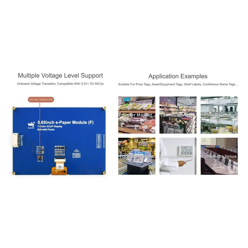 Kup Waveshare 5.65 Cal Kolorowe E-papier E-wyświetlacz Atramentowy Moduł, 600X448 Pikseli, Acep 7-kolor, Niskie Zużycie Energii, Z Szerokim Kątem Widzenia Kąt