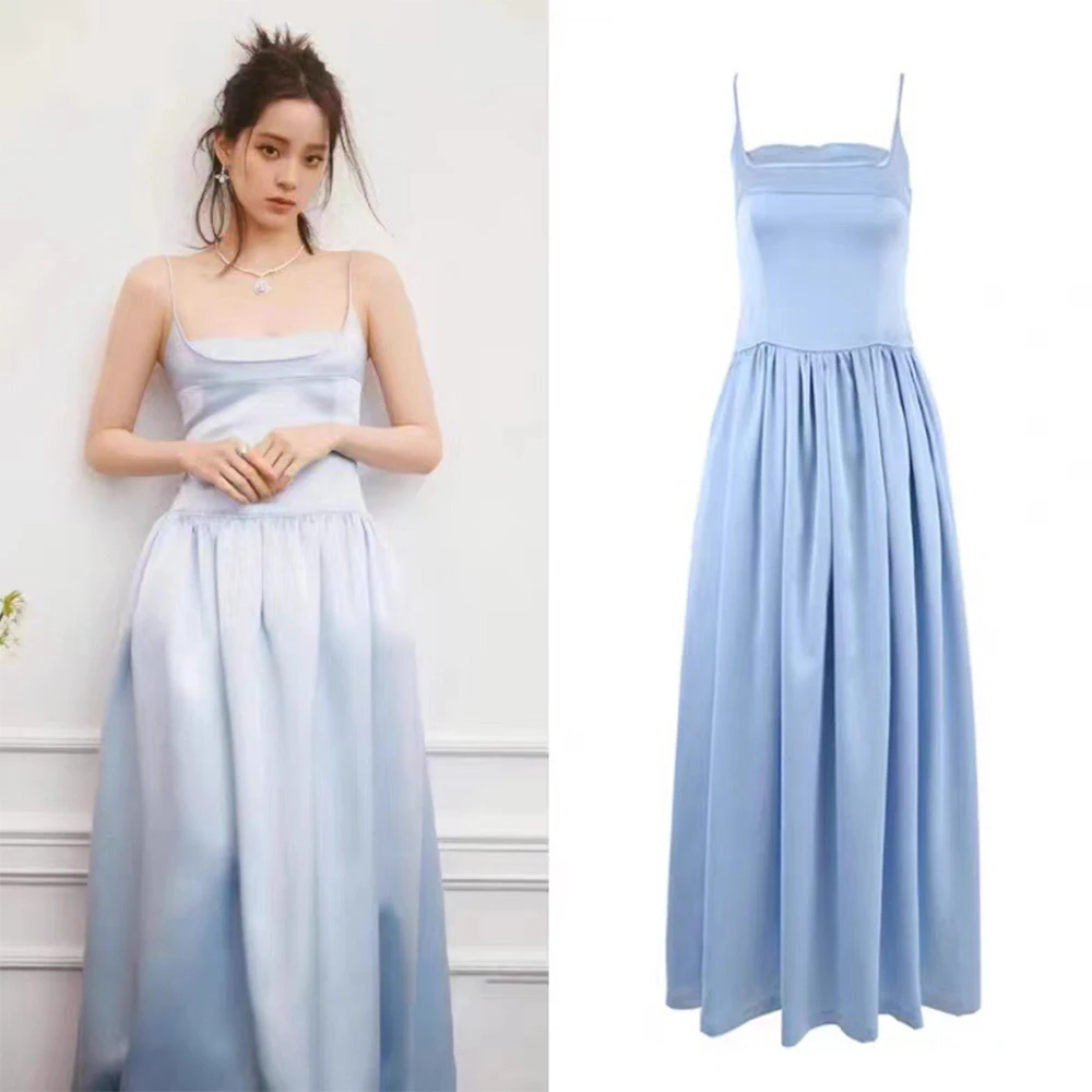 

Summer 2023 French vintage niche Hepburn style extra short and extra long satin halter bustier long evening dresses