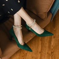 tophqws luxury brand pearls ankle strap women heels shoe spring summer 2022 pointed toe pumps retro elegant high heels sandals