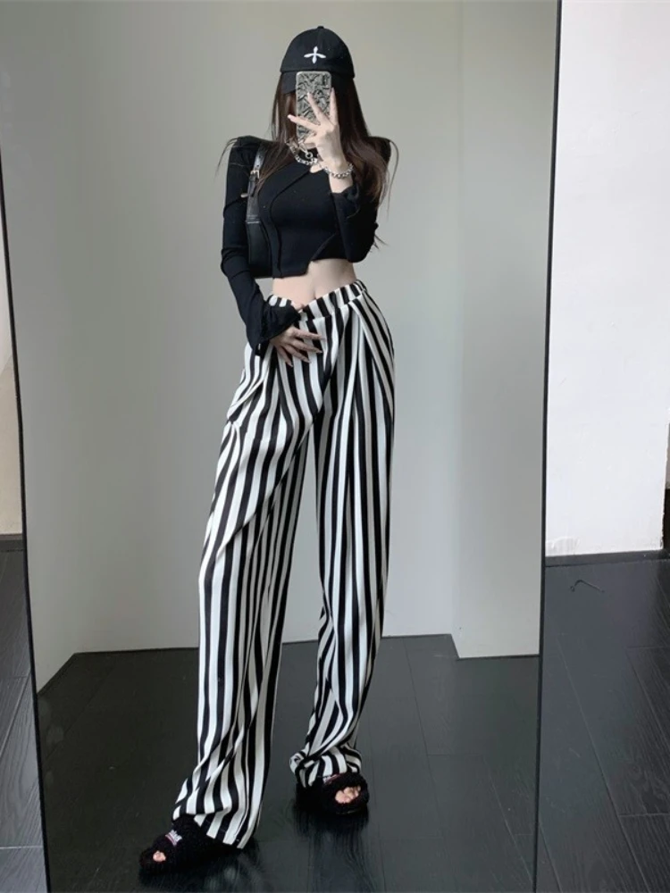 

Женские брюки в Вертикальную Полоску, повседневные Прямые брюки с высокой талией и широкими штанинами, весна-лето 2022